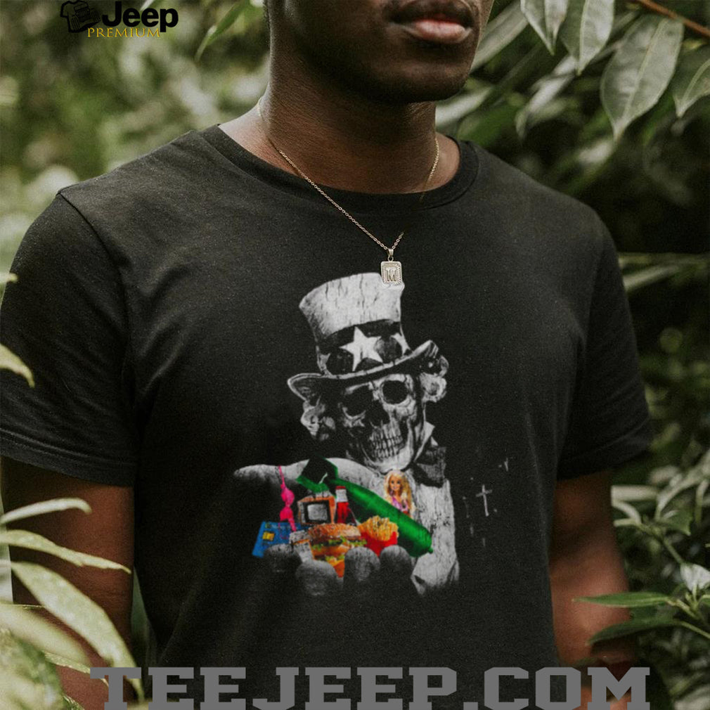 Uncle Sam Skeleton Satire Graphic T Shirt Anti Consumerism Art