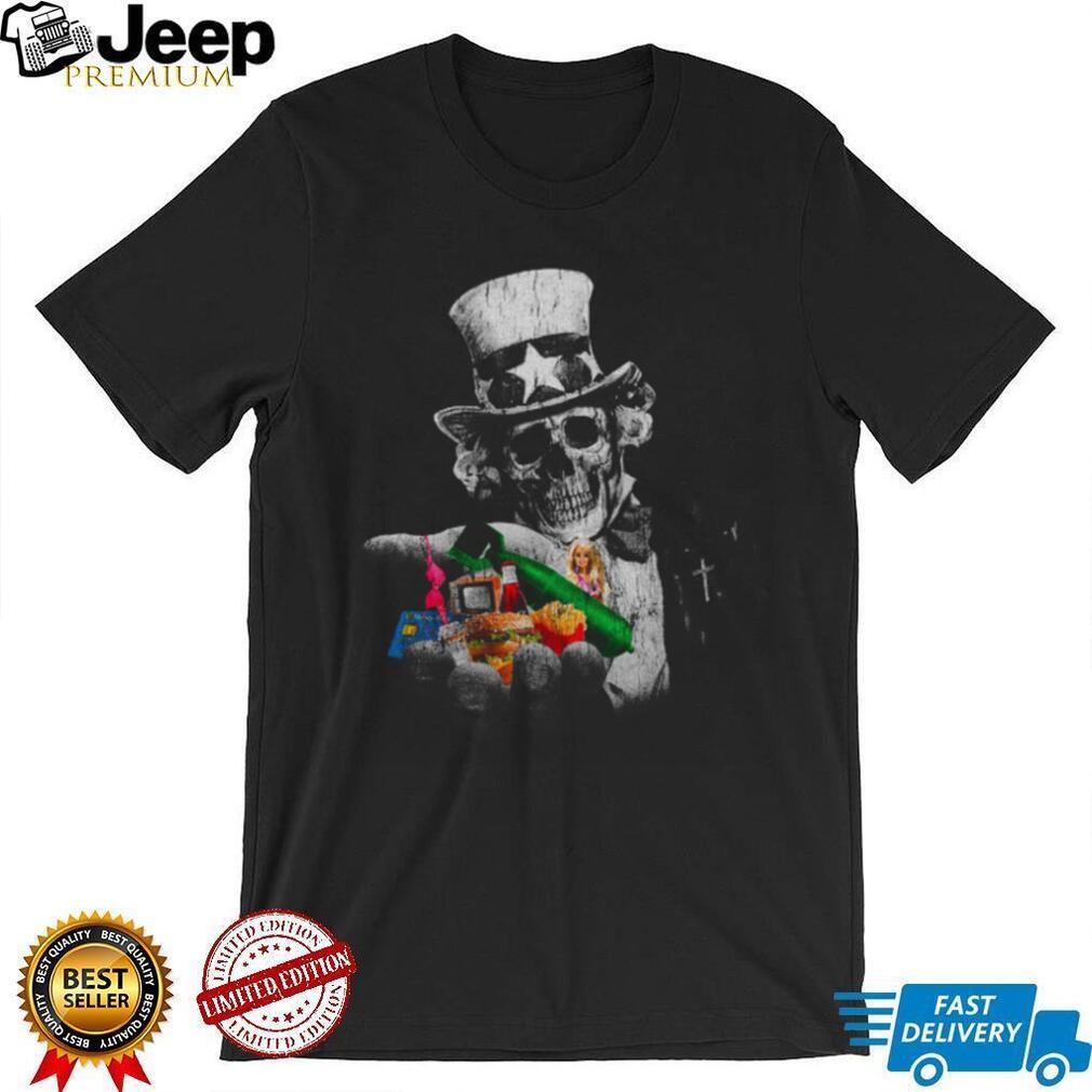 Uncle Sam Skeleton Satire Graphic T Shirt Anti Consumerism Art