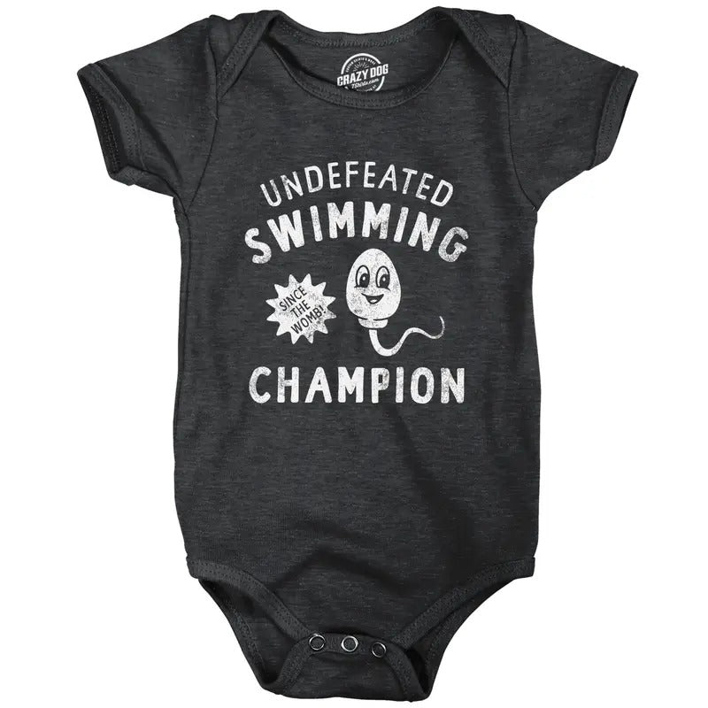 Undefeated Swimming Champion Baby Bodysuit Funny Sperm Joke Jumper for Infants Funny Baby Onesies Funny Sarcastic Onesie Novelty Onesie Black -