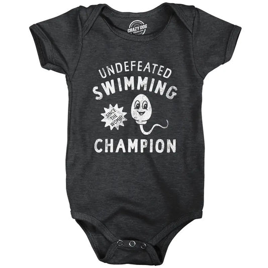 Undefeated Swimming Champion Baby Bodysuit Funny Sperm Joke Jumper for Infants Funny Baby Onesies Funny Sarcastic Onesie Novelty Onesie Black -