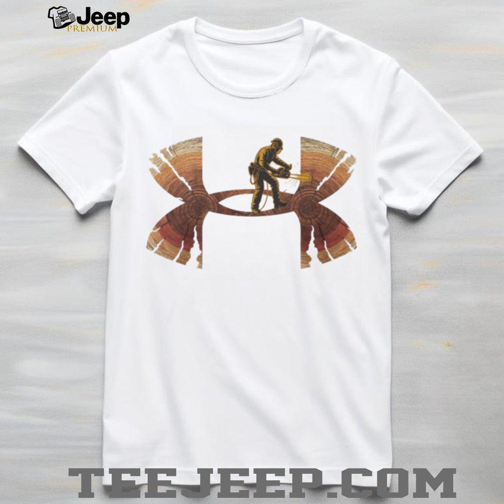 Under Armour Lumberjack Chainsaw Wood Grain Tree Rings Logger Forestry Professional T Shirt