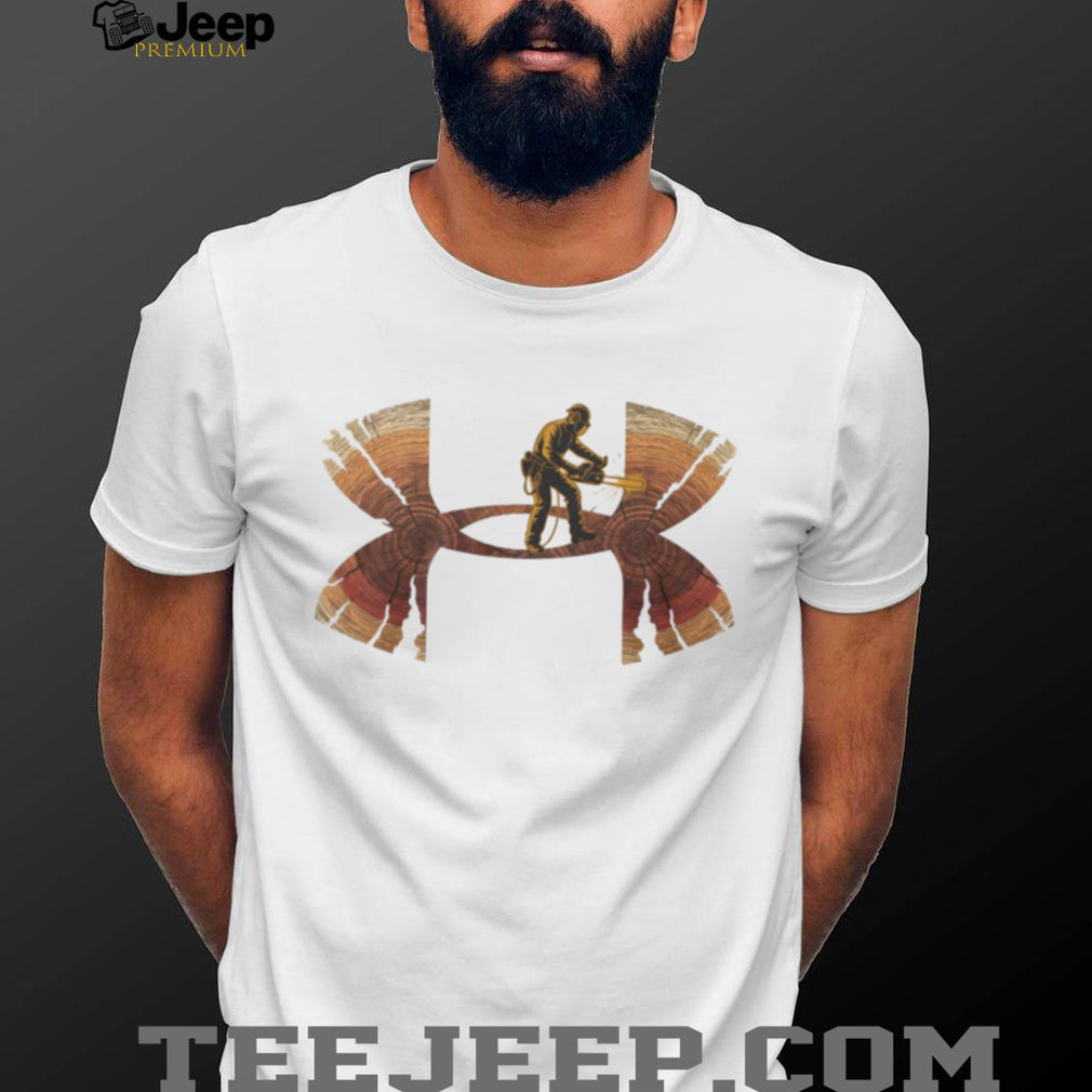 Under Armour Lumberjack Chainsaw Wood Grain Tree Rings Logger Forestry Professional T Shirt