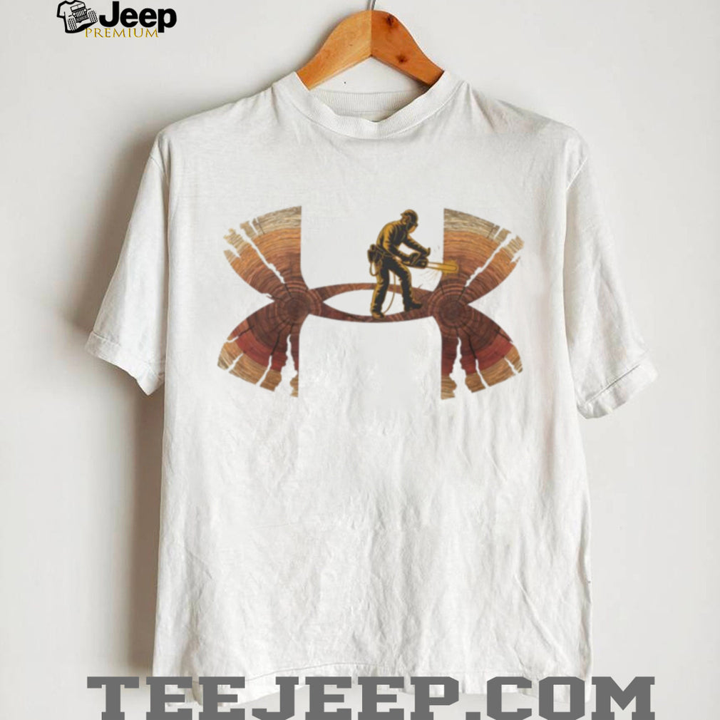 Under Armour Lumberjack Chainsaw Wood Grain Tree Rings Logger Forestry Professional T Shirt