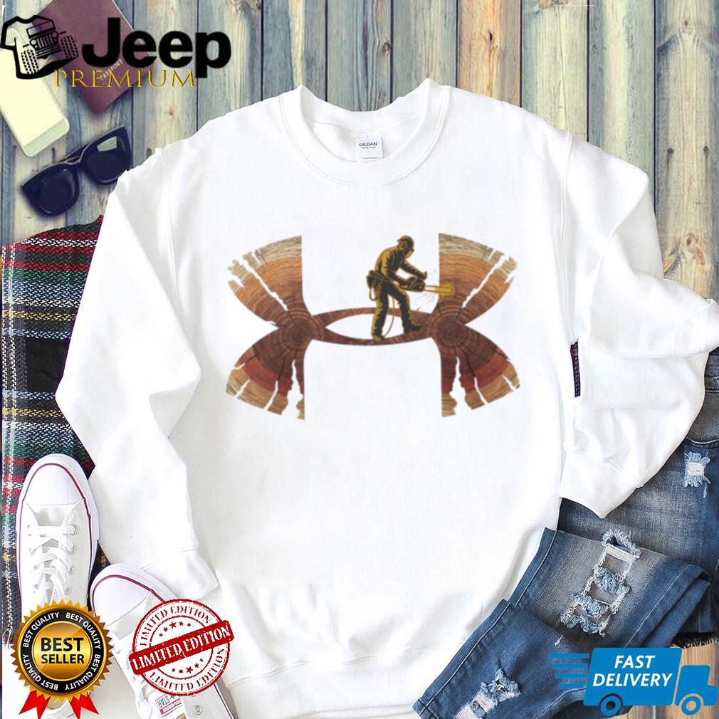 Under Armour Lumberjack Chainsaw Wood Grain Tree Rings Logger Forestry Professional T Shirt