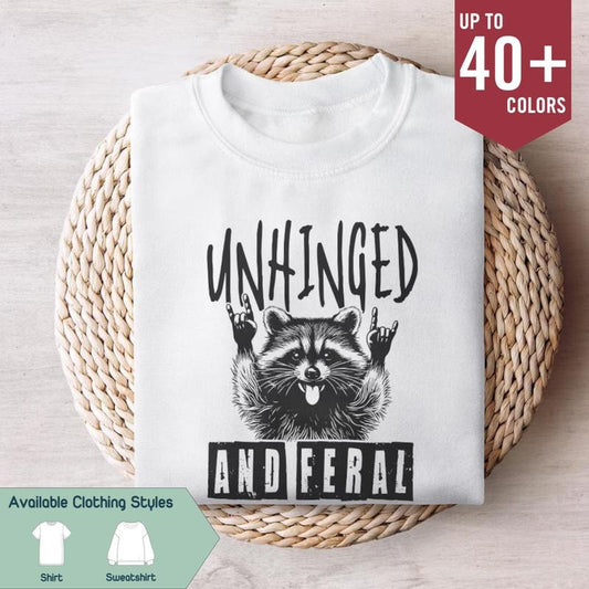 Unhinged and Feral T-shirt, Funny Raccoon Tee, Rock'n Feral Raccoon, Vintage Feral Mom Shirt, Sarcastic Quote Tee, Feral Girl T-shirt, Gift for Best Friend, Gift for Him & Her - Trending, Unisex, Top