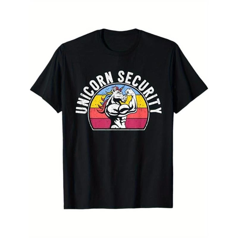 Unicorn Security Graphic T-Shirt - Cotton Casual Sports Tee for Adults, Teens, Couples - Breathable, Soft, Skin-Friendly Fabric - Regular Fit, Round Neck - Ideal for Golf, Hiking, Tennis, Volleyball, Football - All Seasons Made in USA