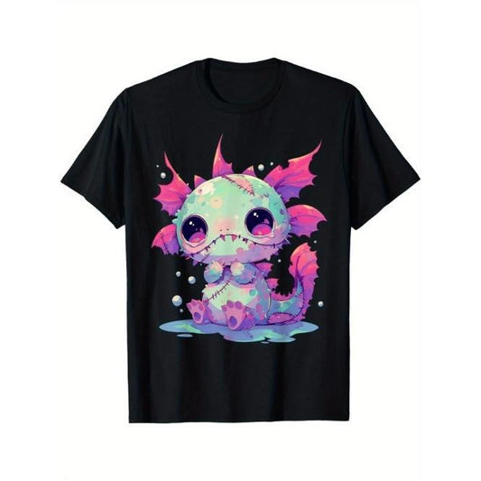 Unique Kawaii Pastel Goth Creepy Cute Zombie Axolotl Graphic T-Shirt Made in USA