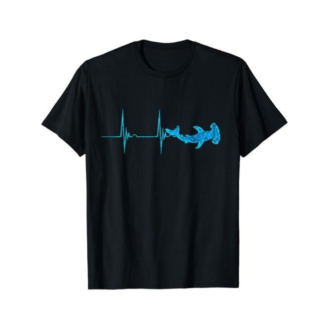 Unique Ocean-Inspired Hammerhead Shark Heartbeat EKG Pulse Graphic T-Shirt for Men Made in USA