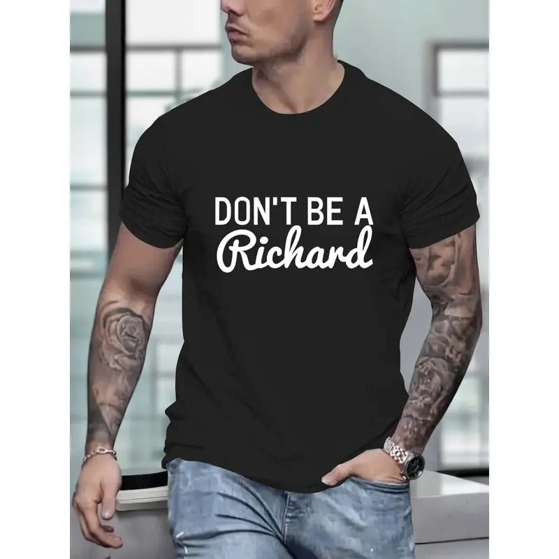 Unique Richard Alphabet Graphic Print Crew Neck Short Sleeve T-Shirt for Men - Casual Summer Tee for Daily Wear and Vacation Resorts - Comfortable, Relaxed Fit, Breathable Fabric Made in USA