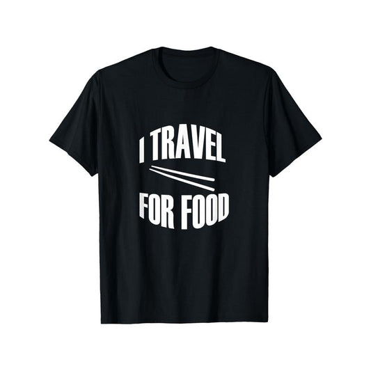 Unisex Black Cotton T-Shirt with "I Travel for Food" Print - Casual Crew Neck Short Sleeve Tee for All Seasons, Comfortable & Breathable, Perfect for Weekend Wear, Gift for Foodies Made in USA
