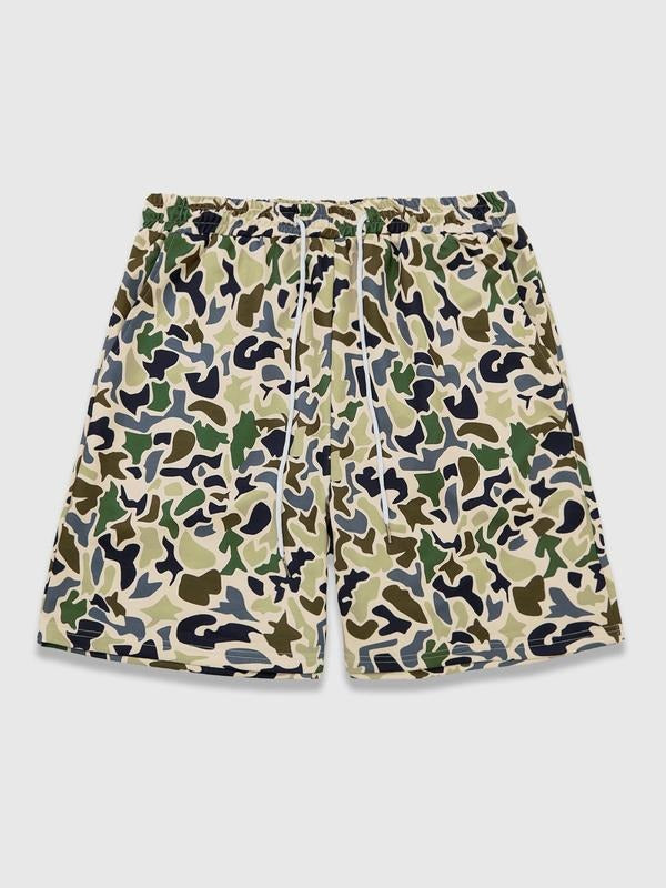 Unisex Camo Print Shorts, Regular Fit Casual Street Comfy Breathable Shorts for Summer, Fashion Men's Bottoms for Daily Wear