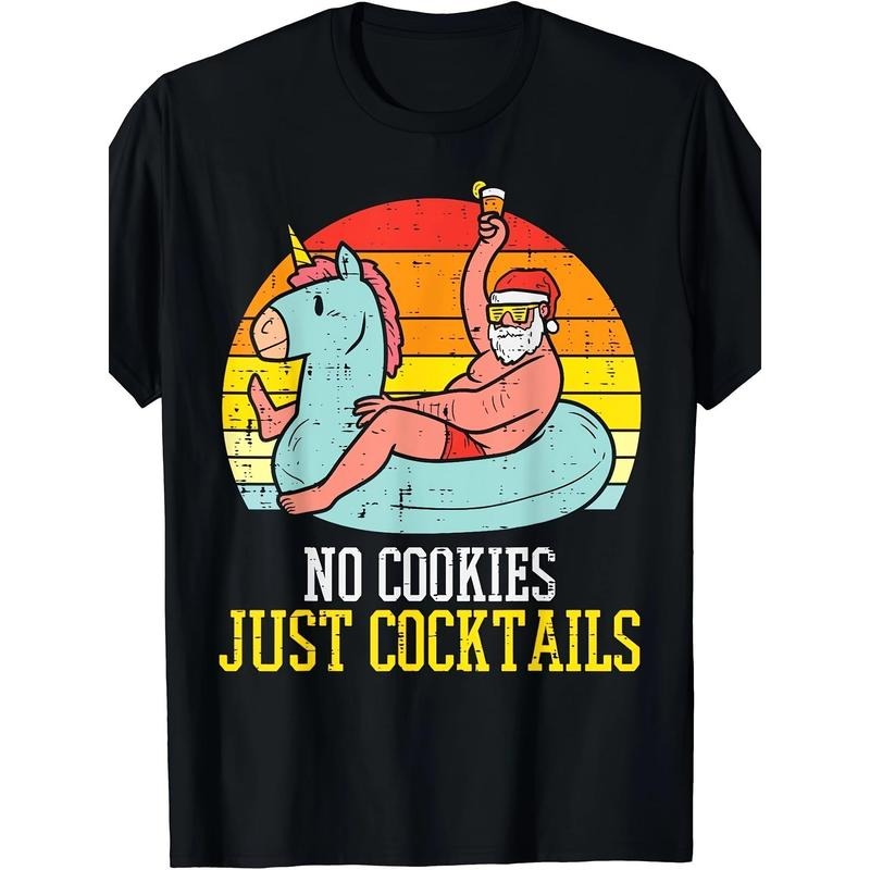 Unisex Cotton T-Shirt with Geometric Santa Claus Graphic, Casual Round Neck, Stretch Fabric, Perfect for Sports, Yoga, Running, and Holiday Parties - Gift for Parents and Grandparents Made in USA