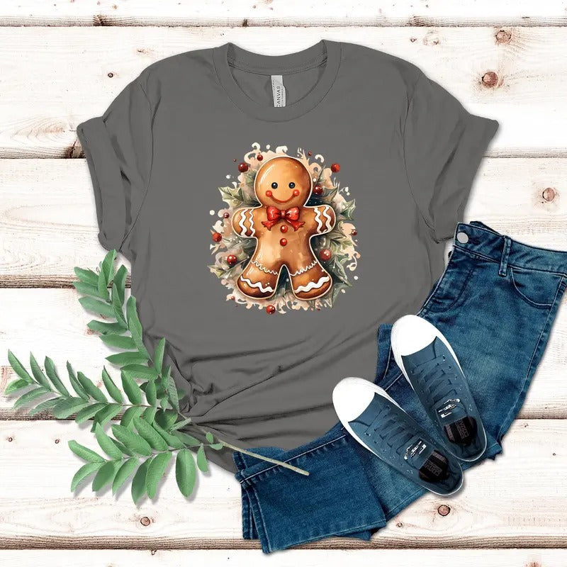 Unisex Gingerbread Man Christmas T-Shirt - Cute Cookie Lover Tee for Holiday - Pullover, Fabric