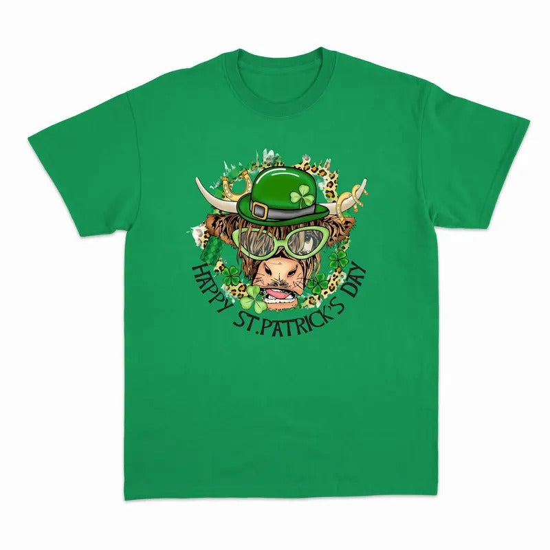 Unisex Happy St. Patrick's Day Highland Cow   T-Shirt  , Sweatshirt  and Hoodie