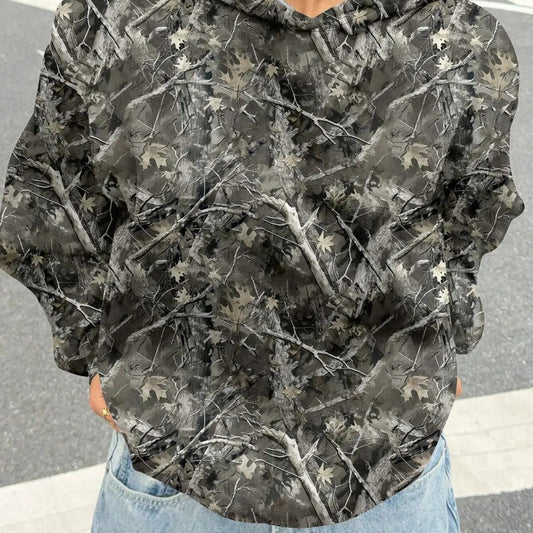 Unisex Leaf Print Pullover Hoodie, Casual Regular Fit Long Sleeve Hooded Sweatshirt for Fall & Winter, Fashion Men's & Women's Clothes for Daily Wear