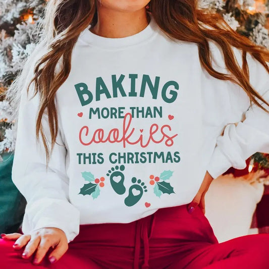 Unisex Maternity Xmas Sweatshirt, Pregnant Holiday Shirt, Gingerbread Cookie Reveal Tee - Pullover, Medium-heavy Fabric - Womenswear, Button