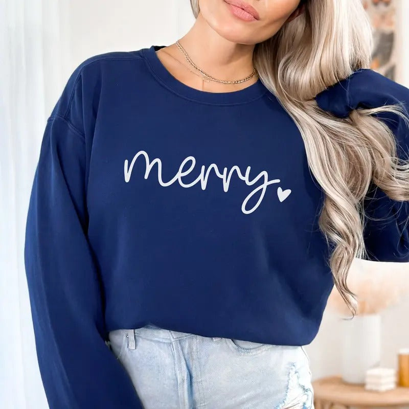Unisex Merry Christmas Sweatshirt, Oversized Holiday Sweater, Loose Fit, Cotton and Polyester Blend - Pullover, Fabric