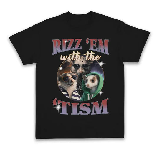 Unisex Rizz Em With The Tism Retro Opossums Shirt, Vintage Funny Possums Graphic Shirt