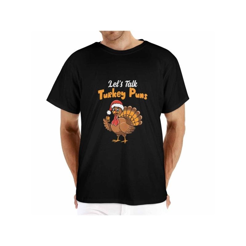 Unisex Thanksgiving Turkey Graphic T-Shirt, 100% Cotton Crew Neck Casual Tee, Slight Stretch Knit Fabric, All-Season Printed Top for Adults - Perfect Gift for Christmas, New Year, Birthday Made in USA
