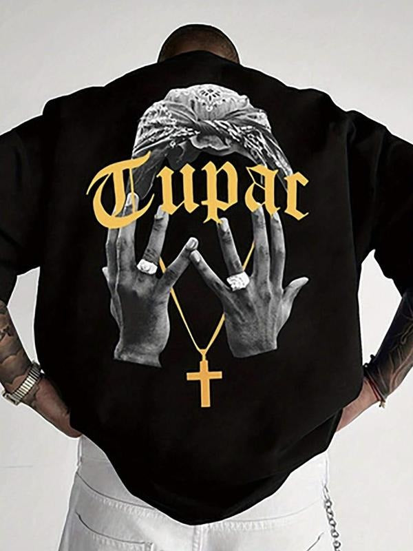 Unisex's Letter & Hand Print Round Neck Graphic Tee, Vintage Trendy Casual Short Sleeve T-shirt for Daily Wear, Ladies Summer Goth Clothing, Top