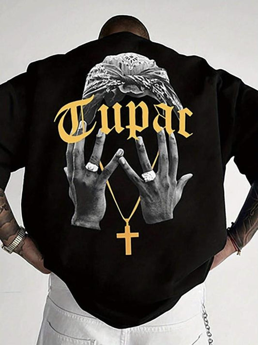 Unisex's Letter & Hand Print Round Neck Graphic Tee, Vintage Trendy Casual Short Sleeve T-shirt for Daily Wear, Ladies Summer Goth Clothing, Top