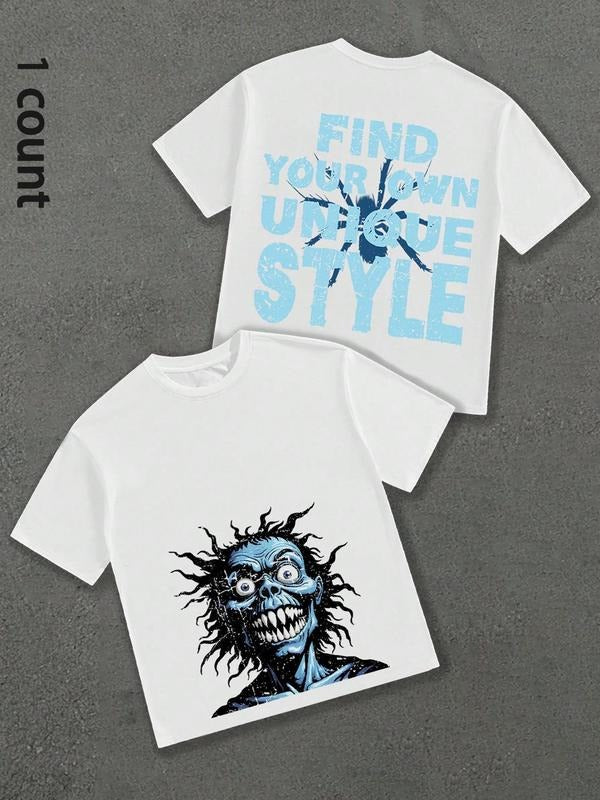 Unisex's Letter Print Round Neck Graphic Tee, Regular Fit Casual Fashion Short Sleeve T-shirt, Unisex's Summer Top for Daily Wear