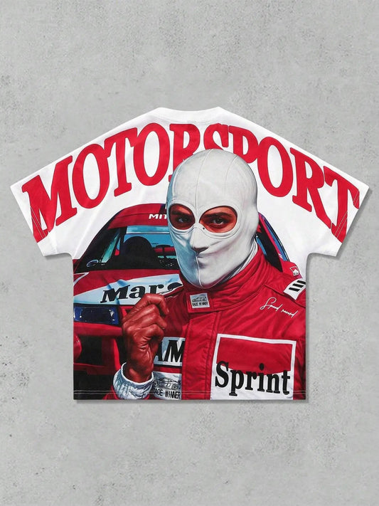 Unisex's Race Car Print Round Neck Tee, Casual Short Sleeve T-shirt for Daily Wear, Unisex Top for All Seasons