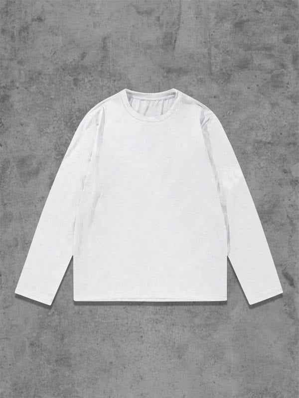Unisex's Solid Long Sleeve Tee, Street Fashion Casual Comfy Round Neck T-shirt for Daily Wear, Men's Top for Spring & Fall