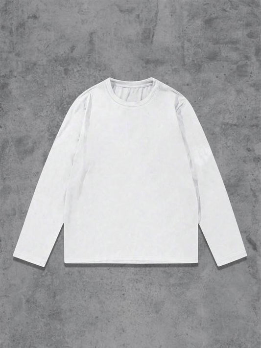 Unisex's Solid Long Sleeve Tee, Street Fashion Casual Comfy Round Neck T-shirt for Daily Wear, Men's Top for Spring & Fall