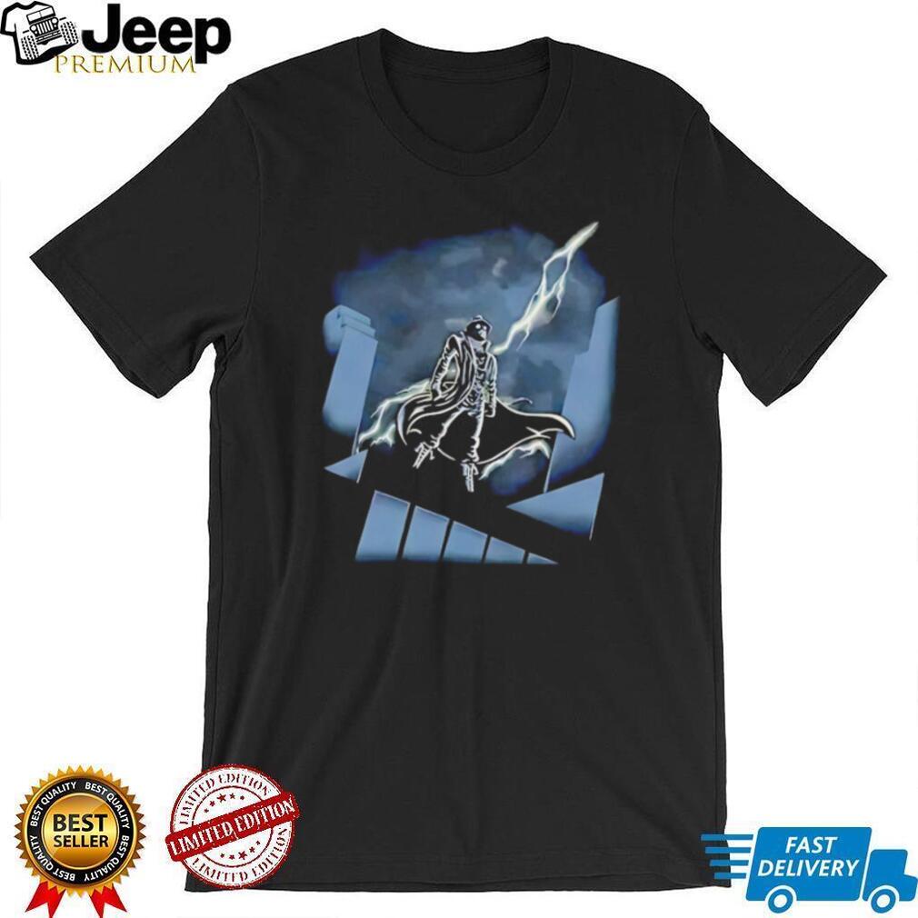 Urban Vigilante Silhouette Lightning Strike Art Black T Shirt