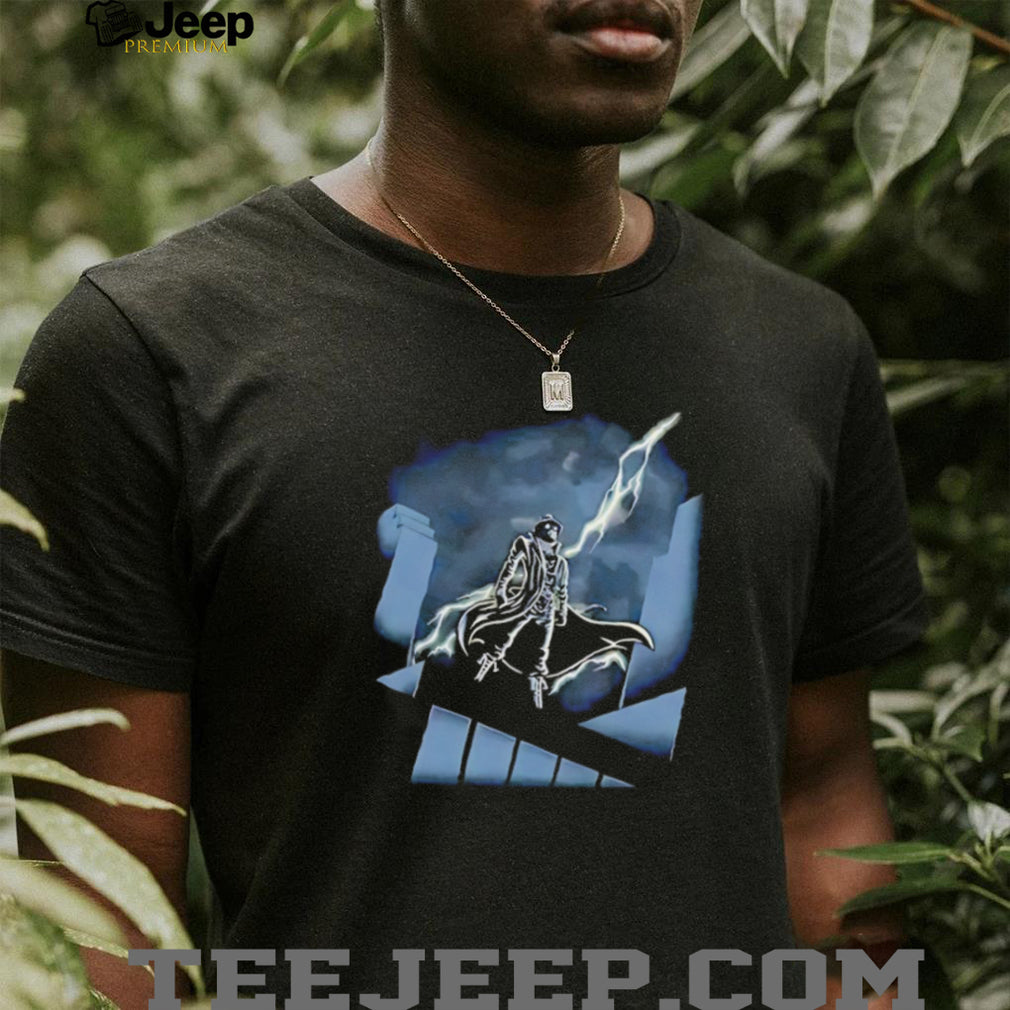 Urban Vigilante Silhouette Lightning Strike Art Black T Shirt