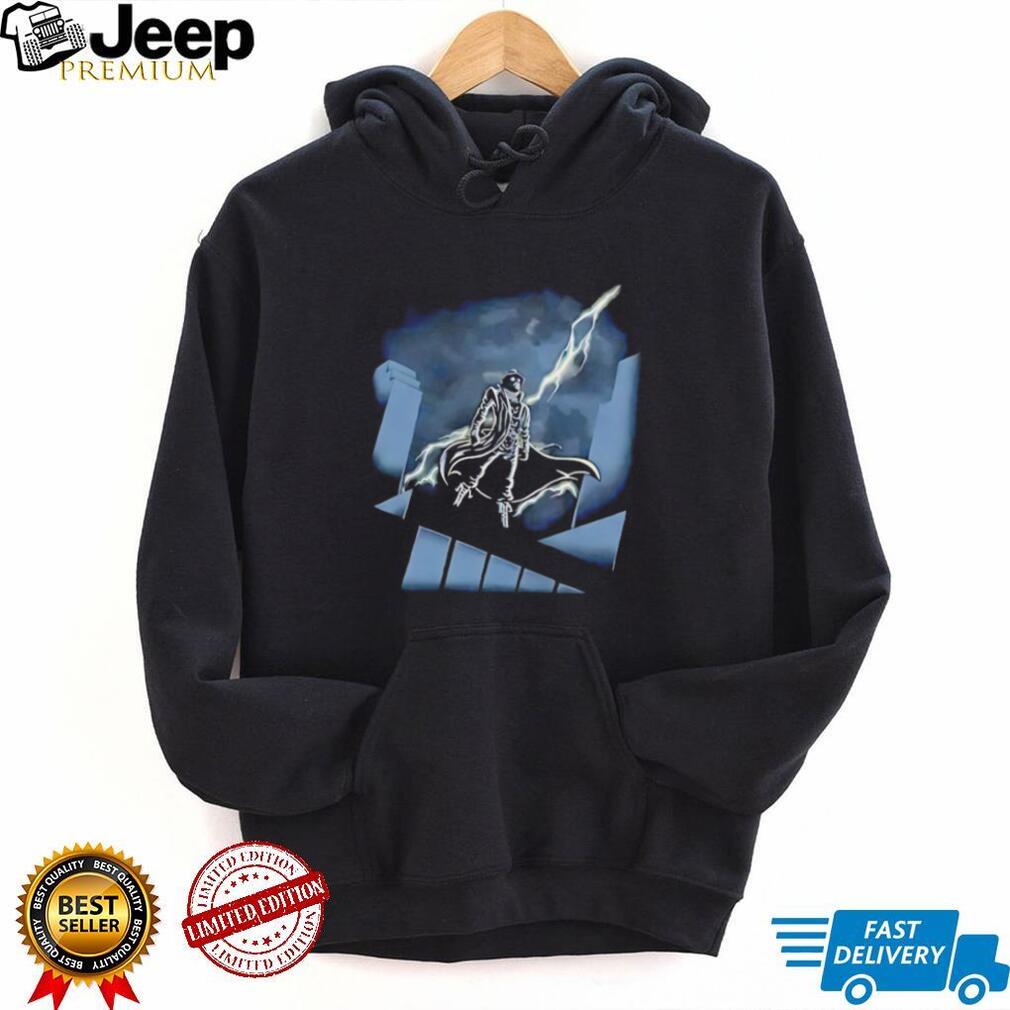 Urban Vigilante Silhouette Lightning Strike Art Black T Shirt