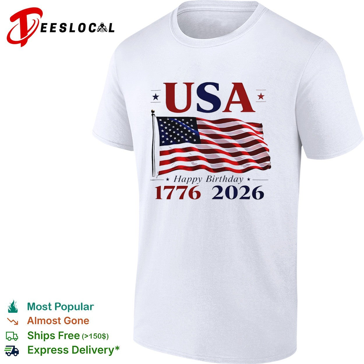 Usa Happy Birthday 1776 2026 American Flag Independence Day shirt