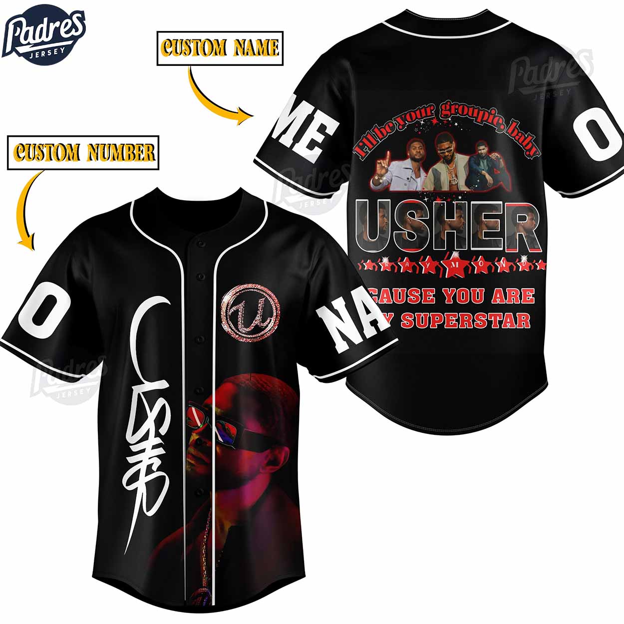 Usher Singer Custom Baseball Jersey - Padres Jersey Oasis: Elevate Your Baseball Style Game T-Shirts, Hoodie,... (Image 1)