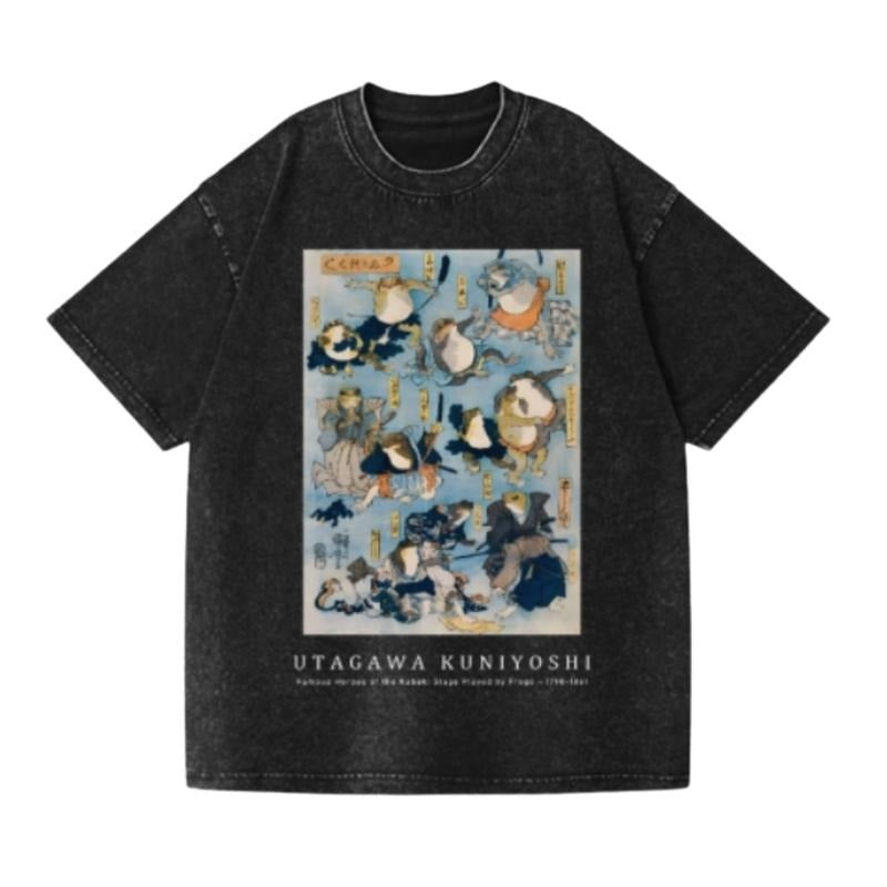Utagawa Kuniyoshi Frogs Vintage Wash Japanese Design T-Shirt