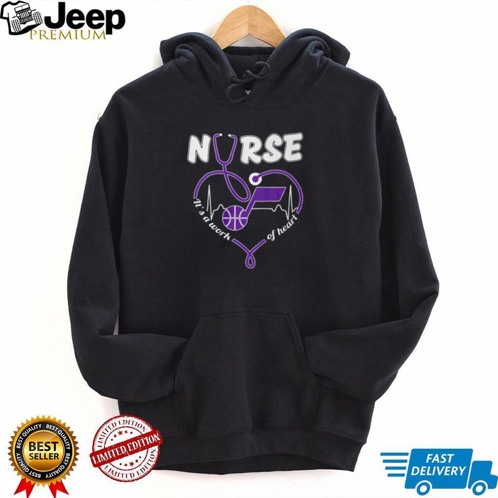 Utah Jazz Purple Basketball Logo Stethoscope Heart Nurse Work Of Heart T Shirt
