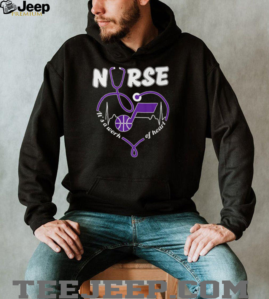 Utah Jazz Purple Basketball Logo Stethoscope Heart Nurse Work Of Heart T Shirt