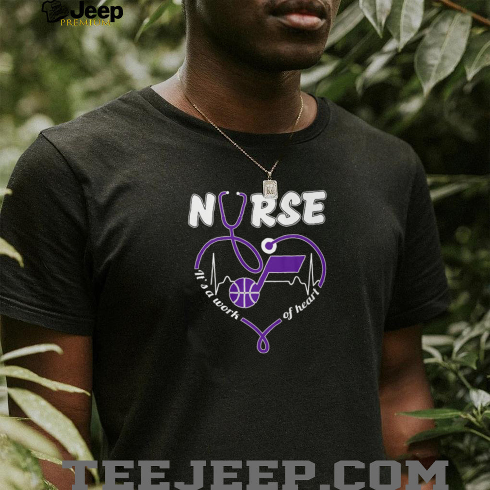 Utah Jazz Purple Basketball Logo Stethoscope Heart Nurse Work Of Heart T Shirt