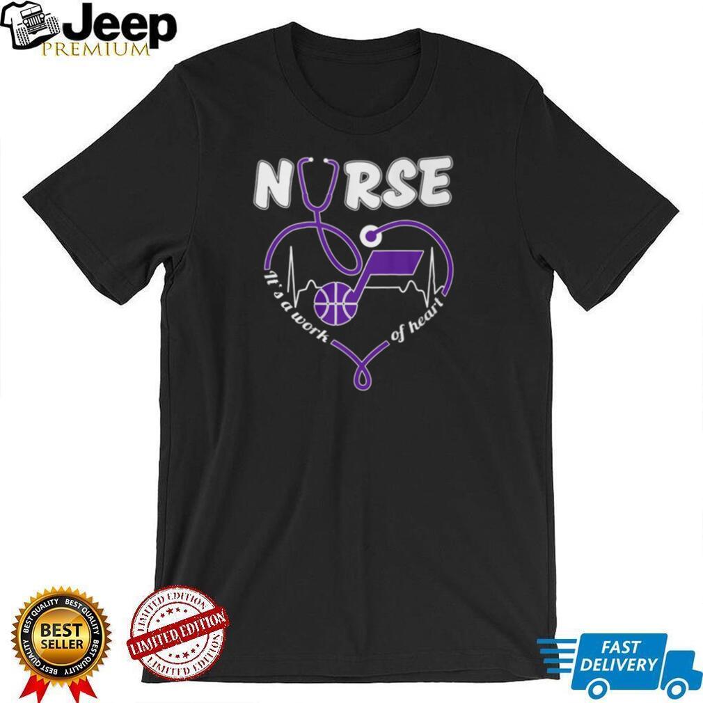 Utah Jazz Purple Basketball Logo Stethoscope Heart Nurse Work Of Heart T Shirt