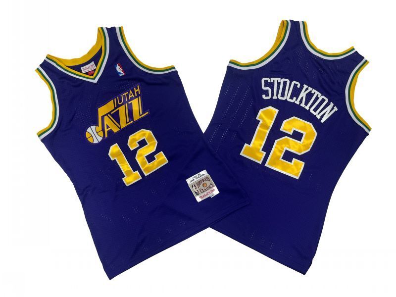 Utah Jazz #12 John Stockton Jazz 12 # Purple 91-92 Season Retro Jersey --. Stockton Style 2