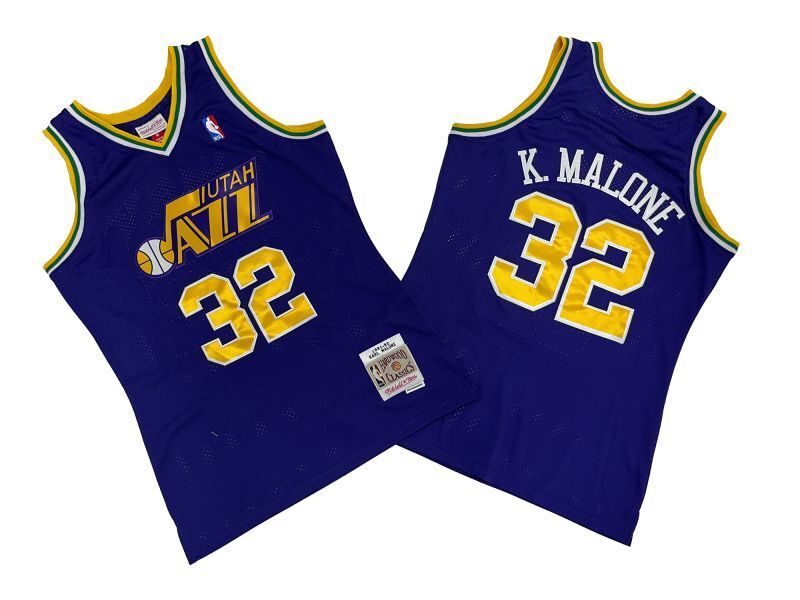 Utah Jazz #32 Karl Malone Jazz 32 # Purple 91-92 Season Mitchell Retro Jersey -- Karl . Malone