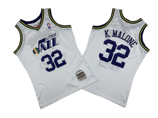 Utah Jazz #32 Karl Malone Jazz 32 # White 91-92 Season Mitchell Retro Jersey -- Karl . Malone Style 1
