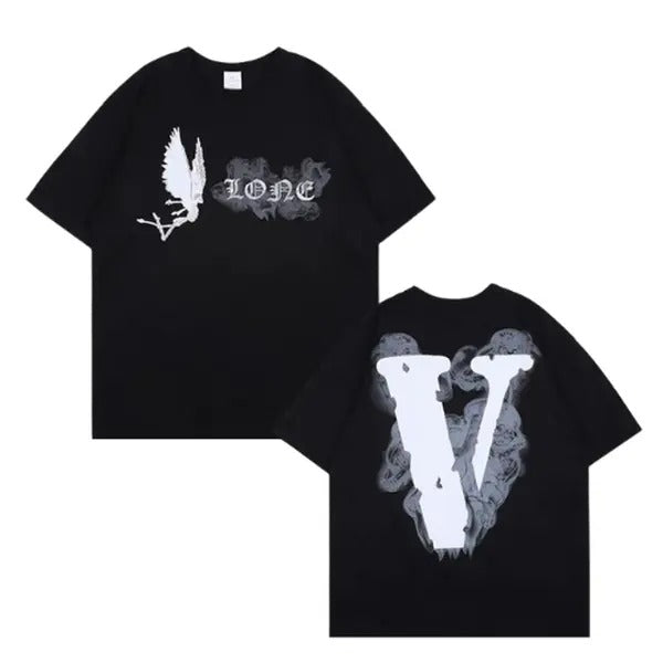 V-Lone shirt, V Letter Shirt, Vintage Print Rapper Demon Graphic Tees, Cotton Crew Neck Short Sleeve Tee