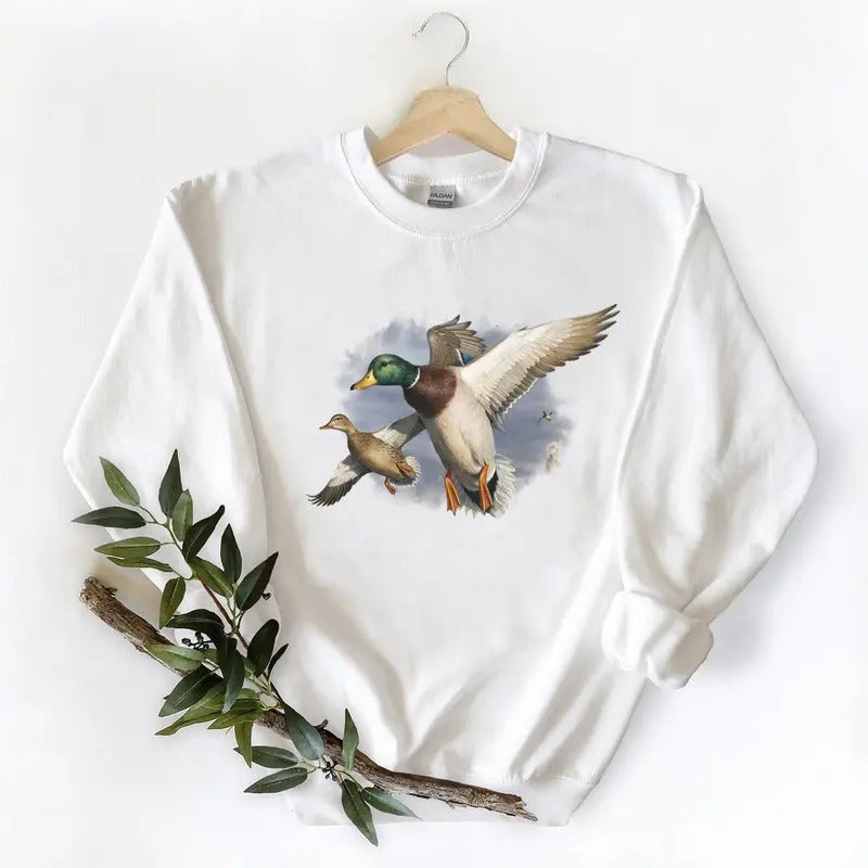 V2394- Two Mallard Duck Shirts Born To Hunt Duck Hunting Season Retro Vintage T-Shirts Graphic Tee Unisex Sweatshirt Pullover, Cotton Fabric Womenswear