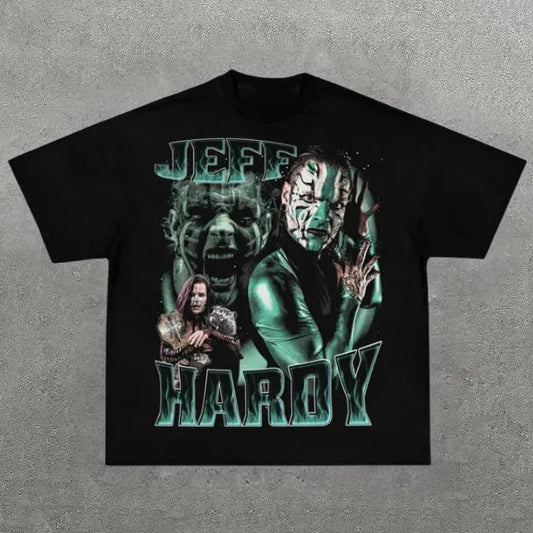 VINTAGE TEE | JEFF HARDY, Prints Vintage T-Shirt, Wrestler Shirt, WWE Shirt, Y2k Shirt, Vintage Graphic Tee, Unisex T-Shirt, Gift For Him, Adult Casual Cotton Crewneck Short Sleeve Shirt Top Menswear