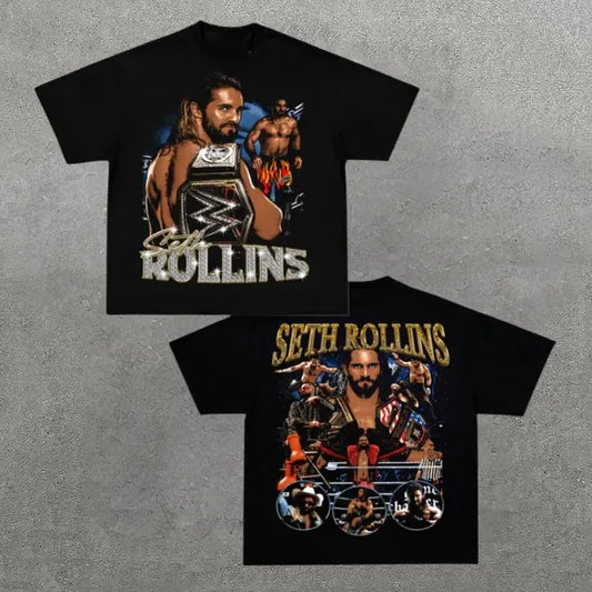 VINTAGE TEE | SETH ROLLINS, Double Sided Prints Vintage T-Shirt, Wrestler Shirt, WWE Shirt, Y2k Shirt, Vintage Graphic Tee, Unisex T-Shirt, Gift For Him, Adult Casual Cotton Crewneck Short Sleeve Shirt Top Menswear Tshirt Streetwear