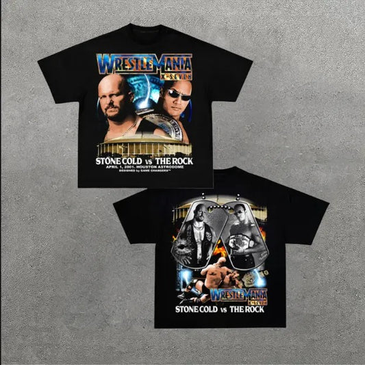 VINTAGE TEE | WRESTLEMANIA 17, Double Sided Prints Vintage T-Shirt, Wrestler Shirt, WWE Shirt, Y2k Shirt, Vintage Graphic Tee, Unisex T-Shirt, Gift For Him, Adult Casual Cotton Crewneck Short Sleeve Shirt Top Menswear