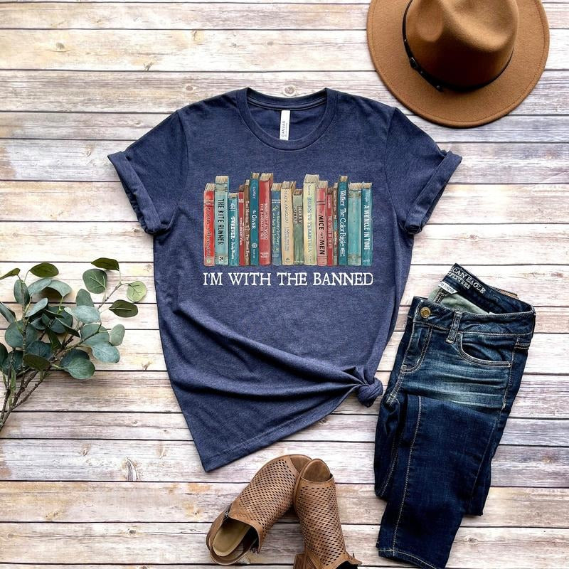 VM, I'm With The Banned T-shirt, Banned Books Shirt, Banned Books Tee, Unisex Super Soft Premium Graphic T-Shirt, Reading Shirt, Librarian Shirt, Book nerd, Gift for her