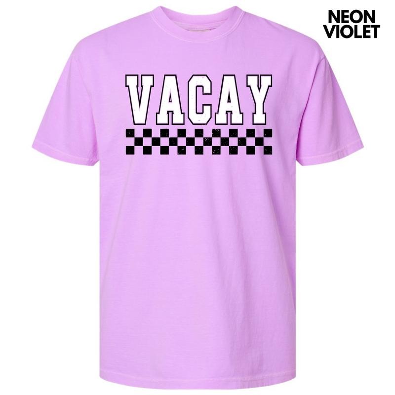 Vacay Varsity Checkered Comfort Colors T-Shirt 'NLB'
