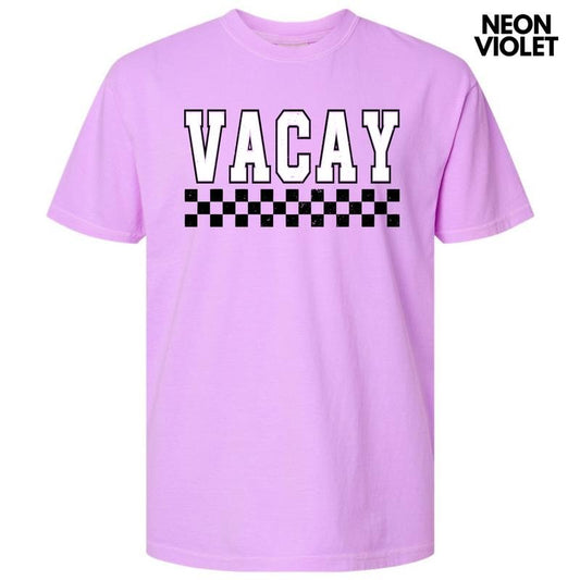 Vacay Varsity Checkered Comfort Colors T-Shirt 'NLB'